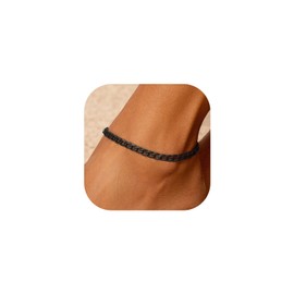 U7 Cuban Link Chain Anklets for Women Ion Plating Black Metal 5mm Thick Curb Chain Ankle Bracelet Adjustable Barefoot Jewelry