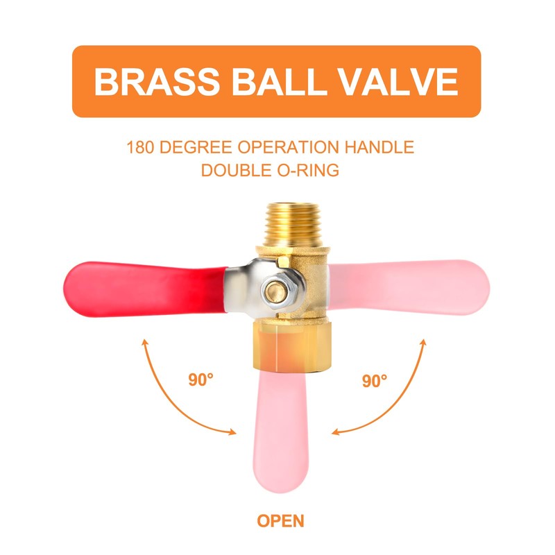 GASHER 3PCS 3/8 Inch Brass Mini Ball Valve Shut Off