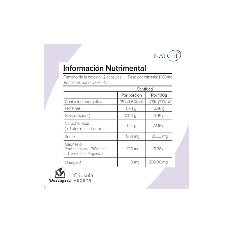Magnesio Treonato Natgel Omega Alta Absorcion Apoyo Cognitivo Relajacion Suplemento