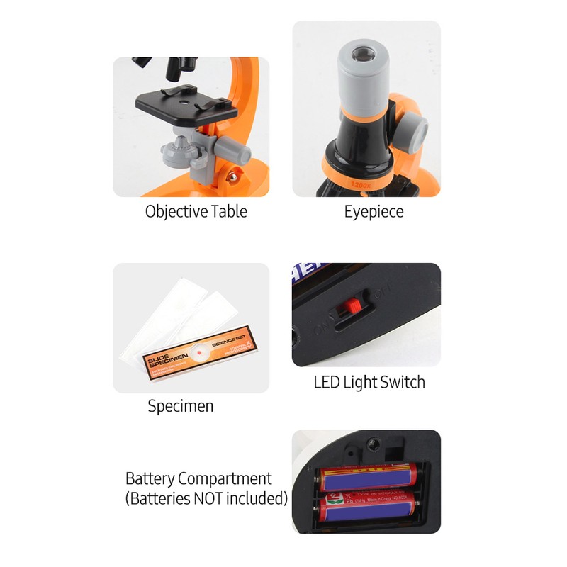 1200X Microscope Children Optical Microscope with LED Light Collection Bottles
