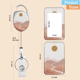 Badge Holder, Cute Double Sided Color Pattern Print Retractable Badge Reel with Belt Clip, Name Tag Work Vertical Id Card Protector for Nurse Medical Teacher Student (Sun Mountain)