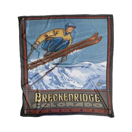 Breckenridge Colorado Ski Jumper Ultra Fleece Bed Sofa Travel Cozy Blanket from Travel Artwork by Artist Paul A. Lanquist 50" x 60".