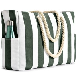 Becokan Beach Bags for Women Pool Bag Waterproof Sandproof Beach Bag Large Beach Swim Bag with Zipper Stripe Beach Bag Tote