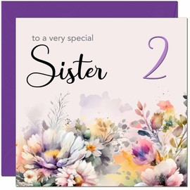 2nd Sister Birthday Card - Purple Floral Sister's Birthday Card for 2 Year old Kids two, second