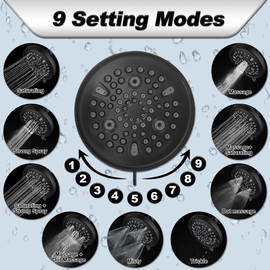 jeriussg 6 Inch Shower Head with Filter - 9 Spray Modes Fixed Water Saving Shower Heads with 2.5 GPM Restrictor, Hard Water Filtering Shower Head to Remove Toxic Chemicals, Matte Black