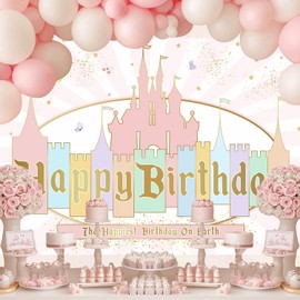InMemory Princess Castle Birthday Backdrop Girls Pink Pastel Banner