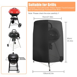 TAIANJI Barbecue Cover Weatherproof 90 x 70 cm, Kettle Barbecue Waterproof Grill Cover with Drawstring Oxford Fabric, UV-Resistant, Rainproof BBQ Grill Cover, Tear-Resistant Protective Cover