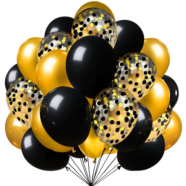 Firomi Metallic Chrome Gold Black Latex Balloons 12 Inch 70