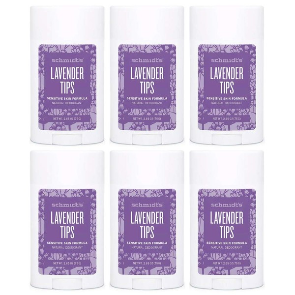 Schmidt's Lavender Tips - Desodorante natural sin aluminio para piel sensible (6 unidades)