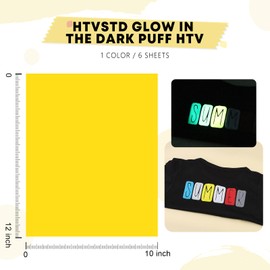 HTVSTD Glow in The Dark Puff HTV Vinyl -12"* 10" 6pcs Neon Yellow Puffy HTV Iron On Vinyl Puffy Heat Transfer Vinyl for T-Shirts Puff