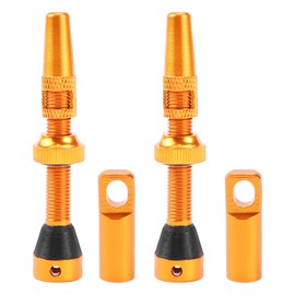 FSWWSF Pack of 2 Bicycle Tubeless 44 mm Presta Tubeless Valves Aluminium Alloy Shafts with Core Remover Tool and Valve Stem Caps Suitable for Most Tubeless Bicycle Rims