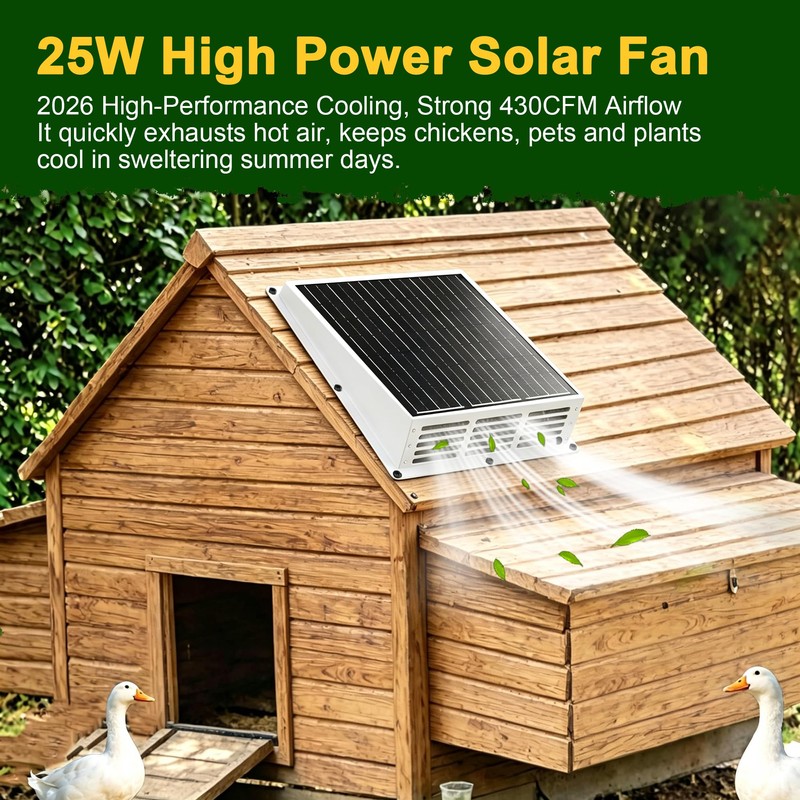 25W Solar Exhaust Fan for Chicken Coop with Power Adapter
