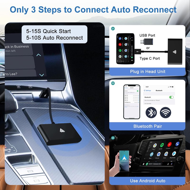 UWECAN Android Auto Wireless Adapter, Wireless Android Auto Dongle Konvertieren