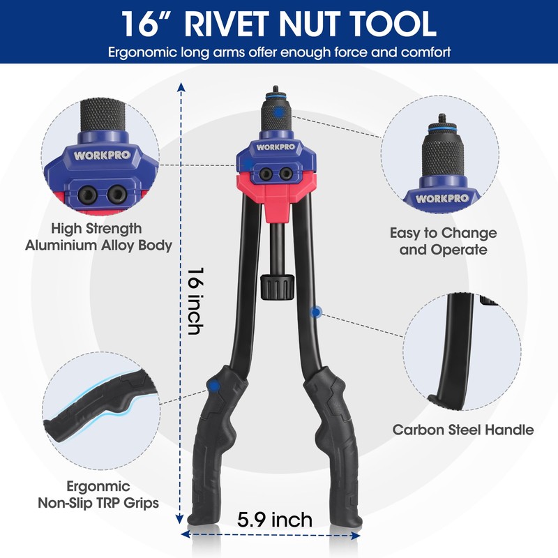 WORKPRO 16" Rivet Nut Tool, Nutsert Rivnut Tool Kit with