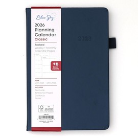 Blue Sky 2026 Weekly and Monthly Planner Calendar, January 2026 - December 2026, 5" x 8", Faux Leather Hard Cover, Bookbound, Tabs, Pen Loop, French Navy