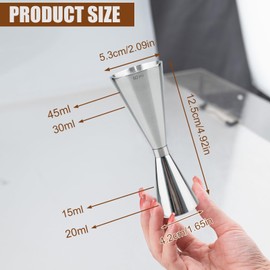 2 piezas de jigger para bartending, cóctel de 30 ml, 60 ml con medidas en el interior, jigger de acero inoxidable 304, accesorios de bar, taza medidora de cóctel, color plateado