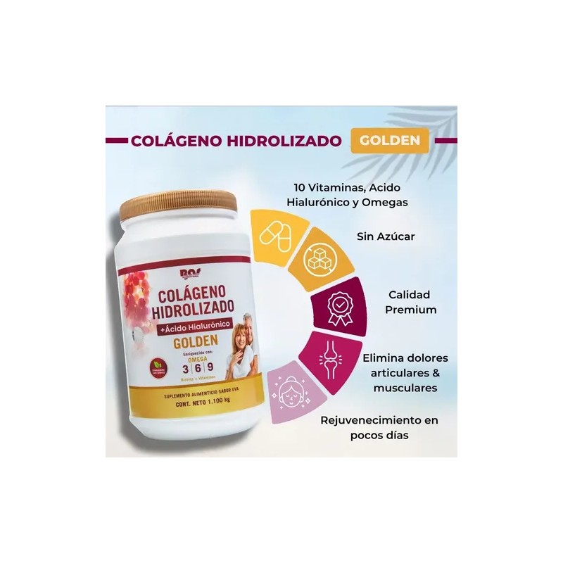 3 Colágenos Hidrolizado + Ácido Hialurónico 1.1 Kg(uva)