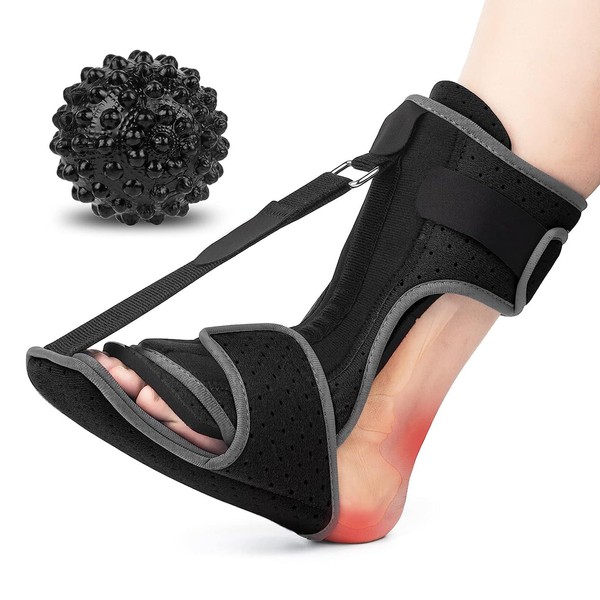 Tinzum Plantar Fasciitis Night Splint with Massage Ball for Plantar Fasciitis Relief | Planter Facetious Support for Achilles Tendonitis | Foot Brace for Ankle Arch Heel Pain | One Size for Men Women