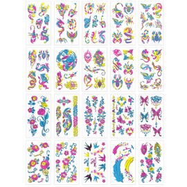 Tattoo stickers, temporary tattoos, Fake Tattoo，Mixed Styles Temporary Tattoos Stickers Set for Girls and Boys, Glow Party Supplies