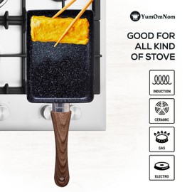 YumOmNom Tamagoyaki Pan with Lid, Japanese Cookware, Egg Pan, Rectangle Frying Pan, Kitchen Accessories, Square Pan, Omelette Maker Nonstick (With Glass Lid)