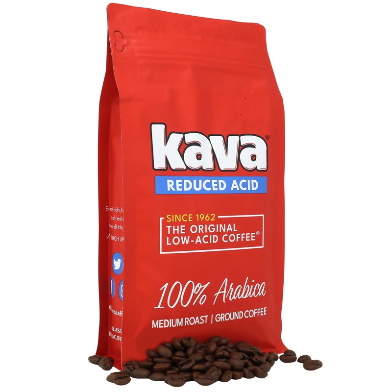 Kava Low Acid Neutralized Ground Coffee – Medium Roast Arabica,
