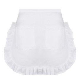 TIESOME Short Women's Waist Apron with 2 Pockets, White Half Apron Waitress Servant Costume Apron for Kitchen Cooking Restaurant Work Coffee Shop Bistro