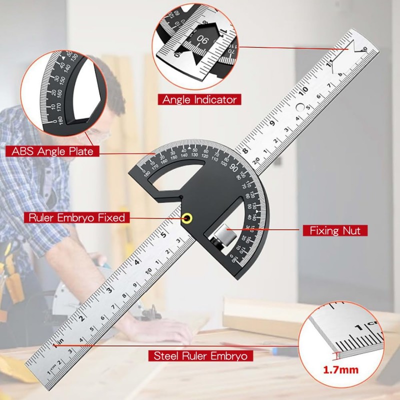 Antesen 12in Angle Gauge Measurement Woodworking Scribing Angle Ruler Precision
