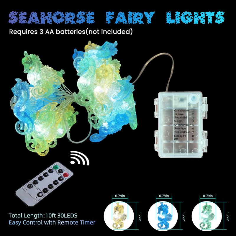 Seahorse String Lights Decorative Lights Ocean Fairy Lights Battery Operated