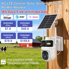 SLAKOZYT 4G LTE Cellular Security Camera Dual Lens Outdoor,No WiFi Security Camera Solar Powered,365 Days Free Unlimited Data,360°Auto Tracking,2K Color Night Vision,PIR Motion Sensor,Built-in VSIM