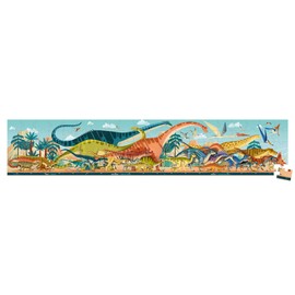 Janod 100 Piece Children’s Jigsaw Puzzle - Dino Panorama - Giftable Carrying Case with Fabric Handle - Learning and Exploration - Ages 6-10 Years - J02540