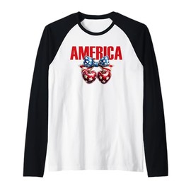 America Cherry Coquette Bow Funny 4th Of July Stars Stripes Raglan Baseball Tee