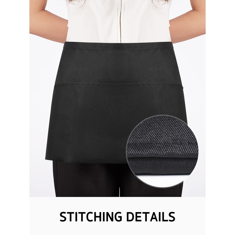Syntus 3 Pack Server Aprons with 3 Pockets, Waterdrop Resistant