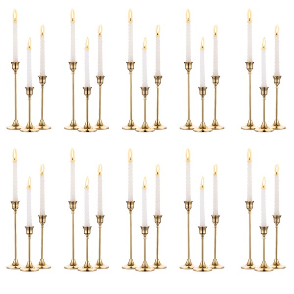 Nuptio Candlestick Holders Taper Candle Holder 10 Sets(30 Pcs) Gold Candle Sticks Holder Metal Candle Holders for Tapered Candles Table Centerpiece for Wedding Candlelight Dinner Birthday Decor