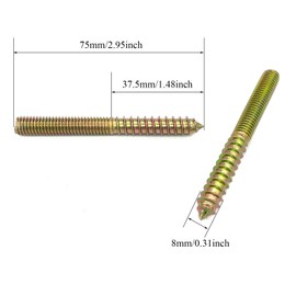 Yoliko 12 Pack M8 x 75 Hanger Bolts 75mm(2.95") Double Headed Bolts 8mm(0.31") Wood Dowel Self-Tapping Screw for Furniture Double Threaded Rods 75mm Length