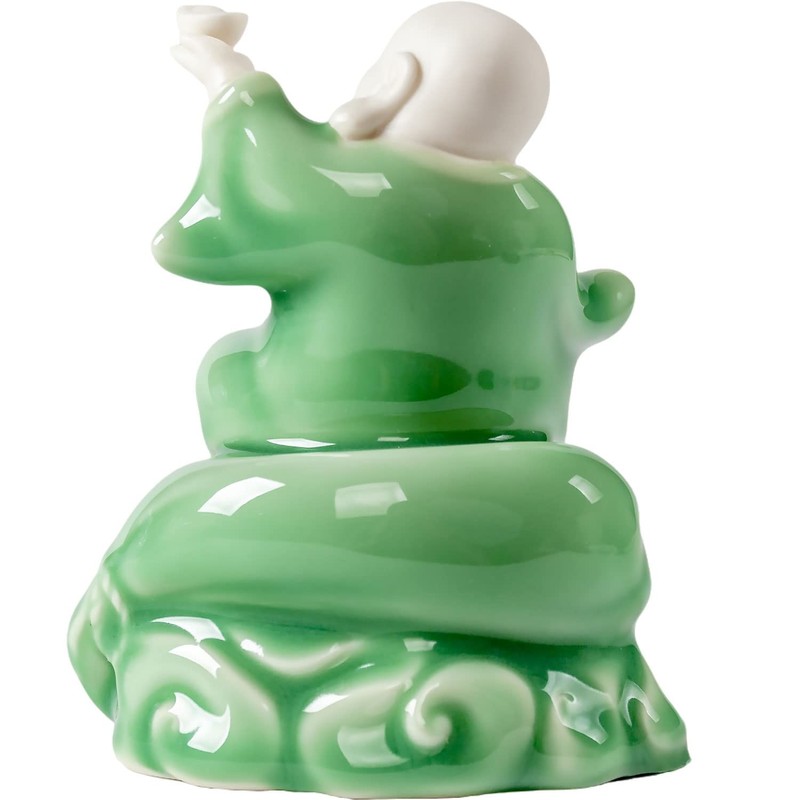 Houlu Small Green Fat Laughing Buddha Statue for Good Luck,