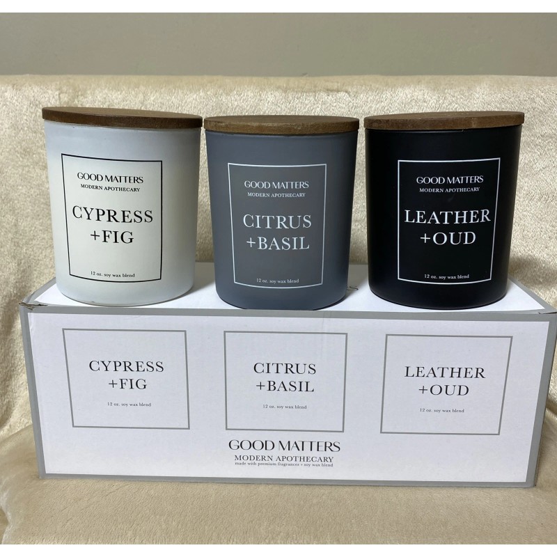 GOOD MATTERS Scented Luxury Candles, Modern Apothecary Gift Set (3