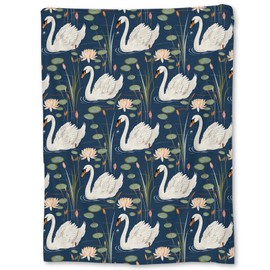 Ti Caldi White Swan and Lily Pad Blanket, Soft Warm Fuzzy Lightweight Flannel Throw Blanket for Couch, Bed, Decor, Travel & Outdoor, Cozy Blankets for Adults Kids Women Men 60×50 in