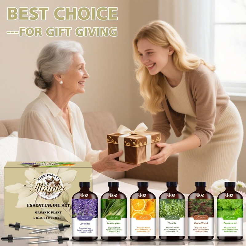 Aromatherapy Essential Oil Set - 6 Bottles × 120ml Lavender,