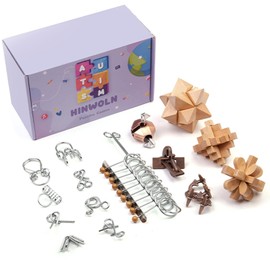 Wooden Brain Teaser Puzzles - Metal Unlock Interlock Game, IQ Logic Test Puzzles Game, 3D Puzzle Toy Brain Teaser for Kids and Adults, Mind Educational Toy Travel Games [15pcs of Pack ]