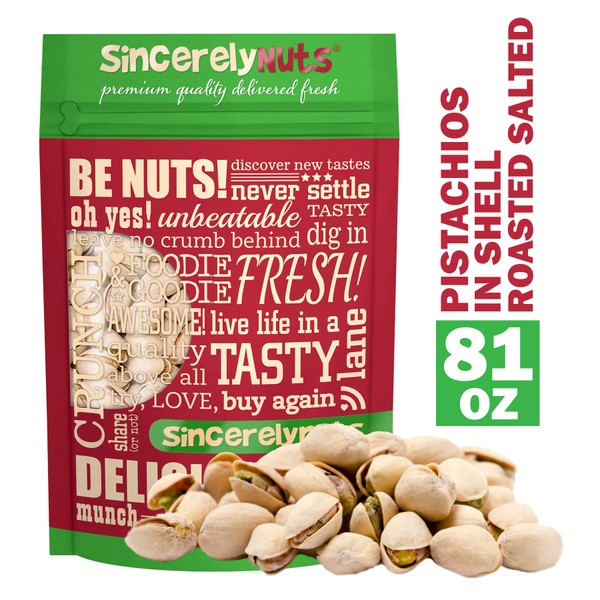 Sincerely Nuts Large Pistachios Roasted & Salted in Shell - 5Lb. Bag | Healthy Snack Food | Great for Cooking | Source of Fiber, Protein, Vitamins & Minerals | Gourmet Flavor | Kosher & Gluten Free