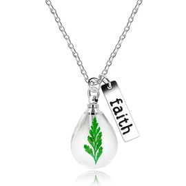 Vivaday Religious Faith Necklace - Life Tree Inspired Resin Pendant, Engraved Silver Color Stainless Steel Jewelry, Inspirational for Christian Believers, 45+5cm Length, YA790, Stainless Steel, No