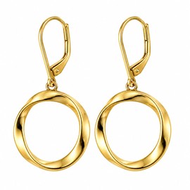 Chillyfar 14K Gold Dangle Earrings for Women, Round Twist Dangling Leverback Earrings, Gold Hypoallergenic Lightweight Circle Dangly Drop Earings for Women Minimalist Jewelry Gifts, Mobius Design