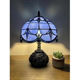 enjoy decor lamps Tiffany Table Lamp Blue Stained Glass Baroque Style Lavender LED Bulb Included Dragonfly Base for Living Room Bedroom Bedside 10" W*14" H
