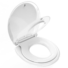 Toilet Seat with Toddler Seat, Potty Training Toilet Seat Round 2 in 1 Soft Close Quiet No Slapping, Magnetic Absorption, Easy to Install and Clean,White