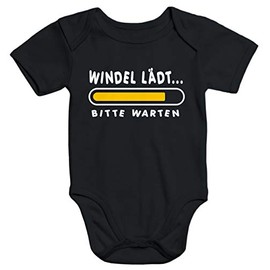 MoonWorks® Short-sleeved baby bodysuit with printed "Windel laden Bitte wart" (German language), funny organic cotton - Nappy Charging 2 Black