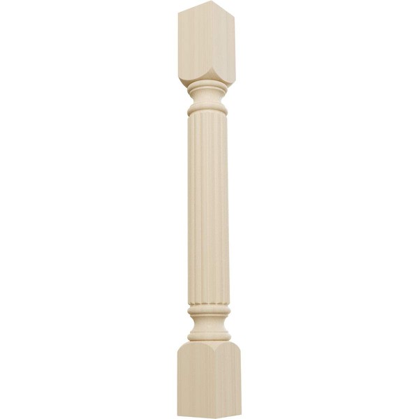 Ekena Millwork COL03X03X35RARW Raymond Reeded Cabinet Column (Top Block: 6 1/8", Bottom Block: 7 1/8"), 3 3/4"W x 3 3/4"D x 35 1/2"H, Rubberwood