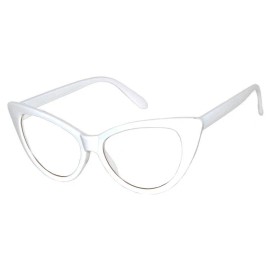OWL CAT EYE WHITE GLASSES CLEAR NOT TINTED LENS WOMEN CATEYE RETRO 80s 90s UV400