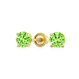 Bling Jewelry 14K Gold Peridot Gemstone Baby Safety Screwback Stud Earrings 4mm