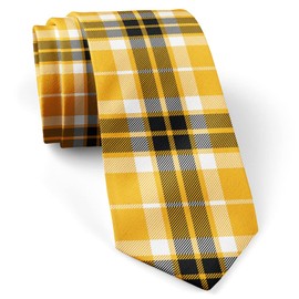 ( Yellow Black White Tartan Plaid ) Fashion Novelty Necktie, Conversation Neckwear Ties Great for Party and Events