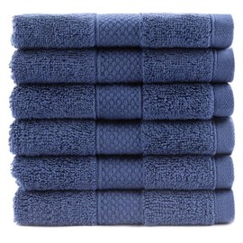 Maisonette Loft Egyptian Cotton Turkish Hand Towels - Soft, Absorbent Washcloths for Face - Ideal Quick Dry Small Towel Wash Cloth Set for Bathroom - (13" x 13", 6 Pack) - Navy Blue